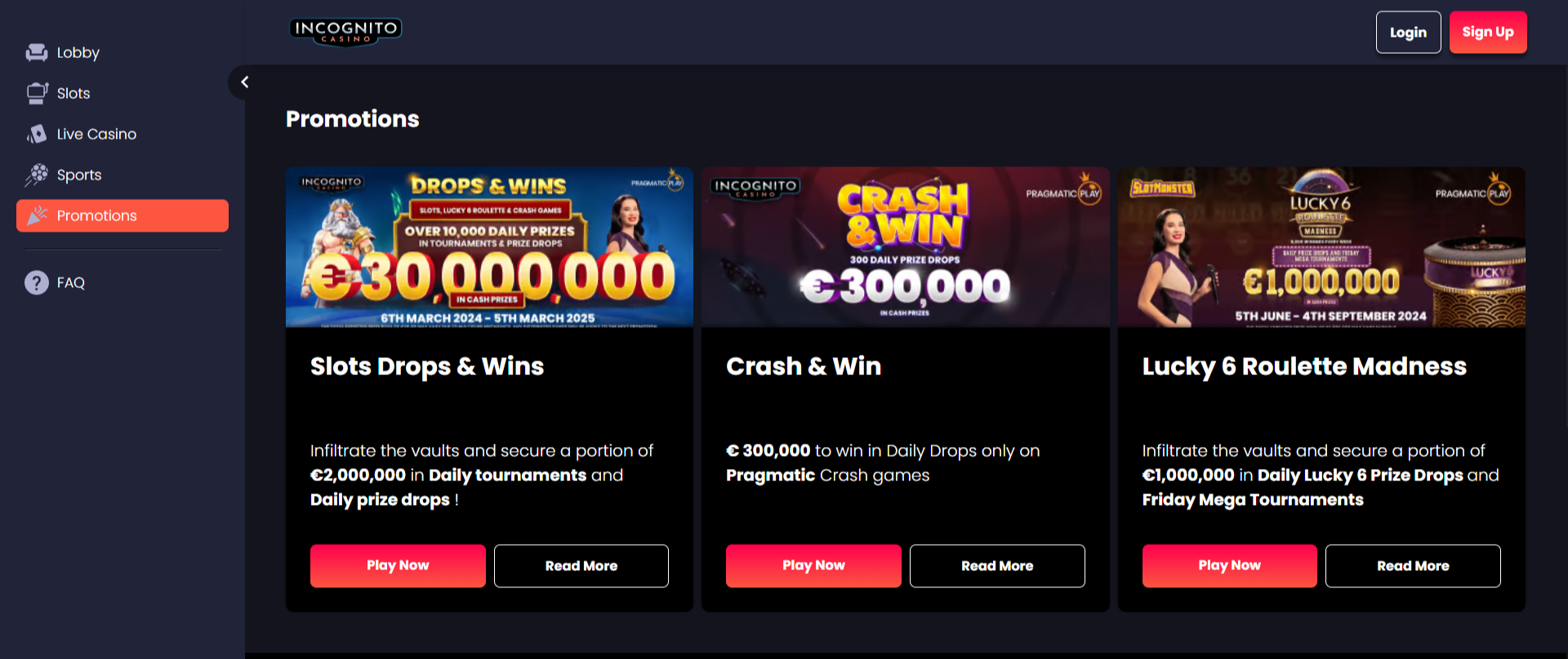 Incognito Casino bonus